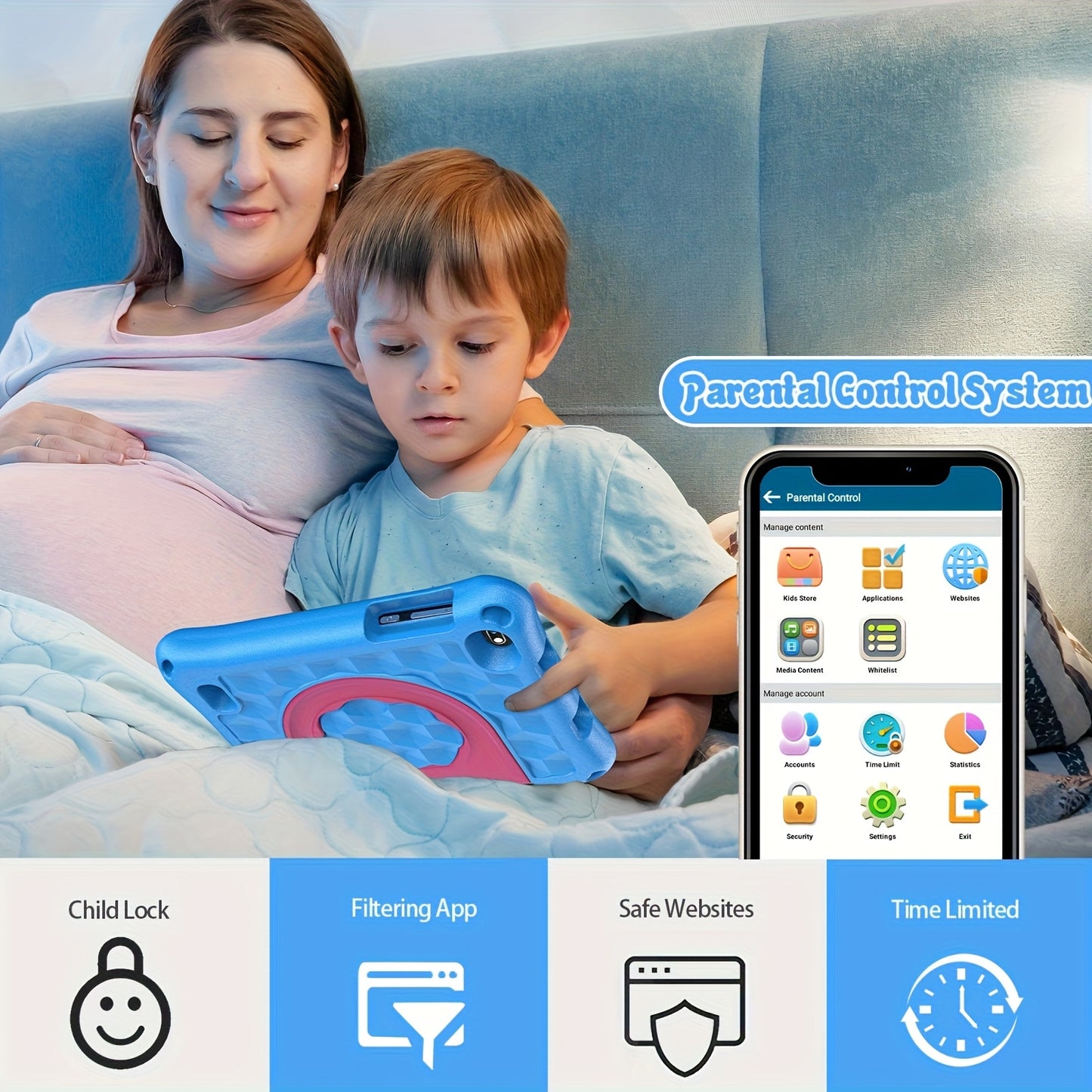 Portable 7-Inch Android 13 Kids Tablet with 32GB Storage And 4GB RAM (Expandable by 2GB), Featuring Wifi, Educational Content, Parental Controls, a Silicone Sleeve, a Quad-Core Processor, And an HD IPS Display, New for 2025,