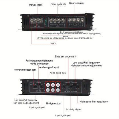 4 Channel Power Amplifier Stereo Audio Super Bass Sub Woofer Amp 12V