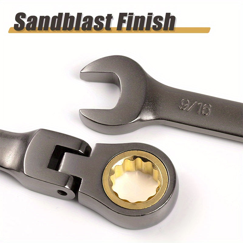 8pcs Ratcheting Wrench Set, SAE, Combination Wrench Set, 5/16" to 3/4", 72-Teeth, Flex-Head for Automotive, Car, Motorcycle, Bicycle, Mechanical Tool, Nickel Plating Sandblast Finish Cr-V Steel