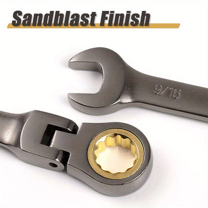 8pcs Ratcheting Wrench Set, SAE, Combination Wrench Set, 5/16" to 3/4", 72-Teeth, Flex-Head for Automotive, Car, Motorcycle, Bicycle, Mechanical Tool, Nickel Plating Sandblast Finish Cr-V Steel