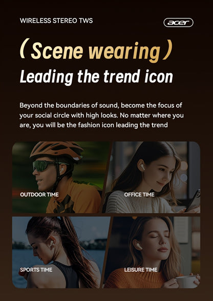 [Acer] 2025 new model back-to-school season TWS Wireless Headset Heavy Bass Stereo + Talking Noise Cancellation Ultra Long Lasting Sports Running In-Ear Low Latency Gaming Mode HIFI Audio Lightweight Touch Design Stylish Desi