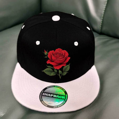 Snapback Baseball Cap with Red Rose Floral - Black & Red Two-Tone Hat, Lightweight Breathable Polyester for Men & Women, Adjustable Closure for Everyday, Sports, Parties, Camping - Ideal Gift for Father's Day, Easter, Ramadan