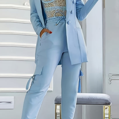 2025 Spring and Autumn Fashion Women's Solid Color Temperament Casual Suit Jacket + Elastic Waist Cuff Pants Set Commuter All-match Two-piece Set