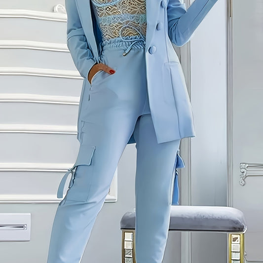 2025 Spring and Autumn Fashion Women's Solid Color Temperament Casual Suit Jacket + Elastic Waist Cuff Pants Set Commuter All-match Two-piece Set