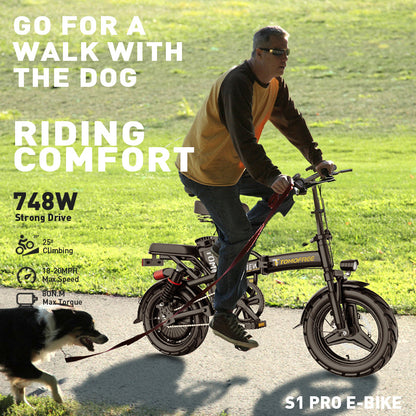 M1 Electric Bike For Adults,35 Miles Range,700W peak motor,20MPH Speed, 48V 20Ah Removable Battery, Dual Disc Brakes, Front And Rear Suspension & Commuter EBike, 14'' all-purpose tire, LCD Mileage Display,, 330lbs Capacity -