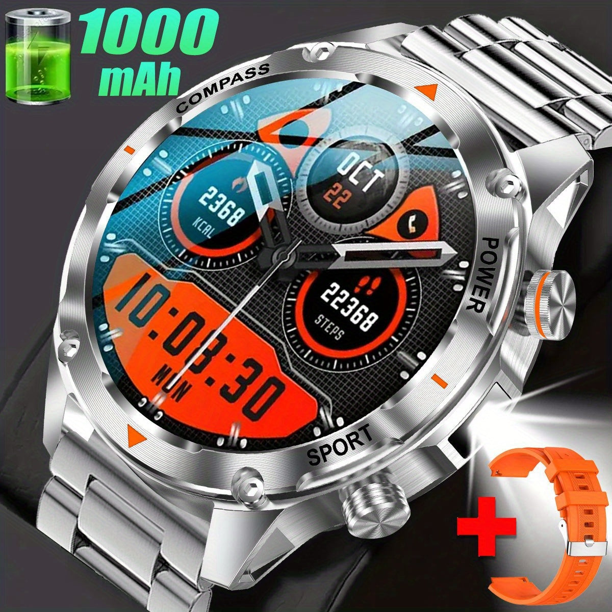 COIUSOR Smart Watch with 1000mAh Long Battery Life, High Quality, 1.46" HD Screen, Wireless 5.0, Built-in Flashlight, Wireless Calling, Step/Distance/Calorie Tracker, -like Navigation, Music Control & Smart Alarm - / Compatib