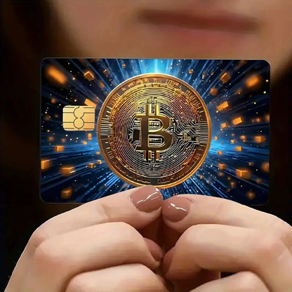 5pcs Set 2025 New Bitcoin Credit Card Skins - Holographic Gloss PVC/Scratch-Resistant Stickers with Bitcoin Logo & Emblem, Permanent Adhesive Removal (No Residue) for Crypto Cards, Collectible for DFeva Enthusiasts