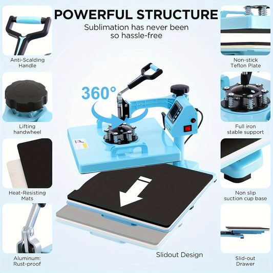Heat Press Machine - Multifunction 5in 1 with Tumbler Press - 15" X 15" / 12" X 15" Heat Transfer Machine - 360° Swing Away T-Shirt Pressing Machine - Fast And Even Heating - Digital Precise Control - for DIY T-Shirts/Mugs/H