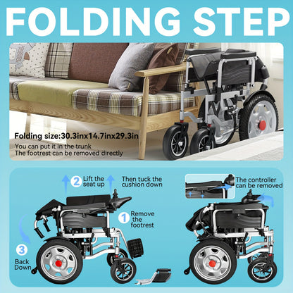 One Click Folding! Adult And Elderly Electric Wheelchairs with Electromagnetic Braking Are Safe And Reliable. Solid Inflatable Tires Have Strong Adaptability And A Range Of 15 Kilometers. They Are A Great Tool for Shopping An