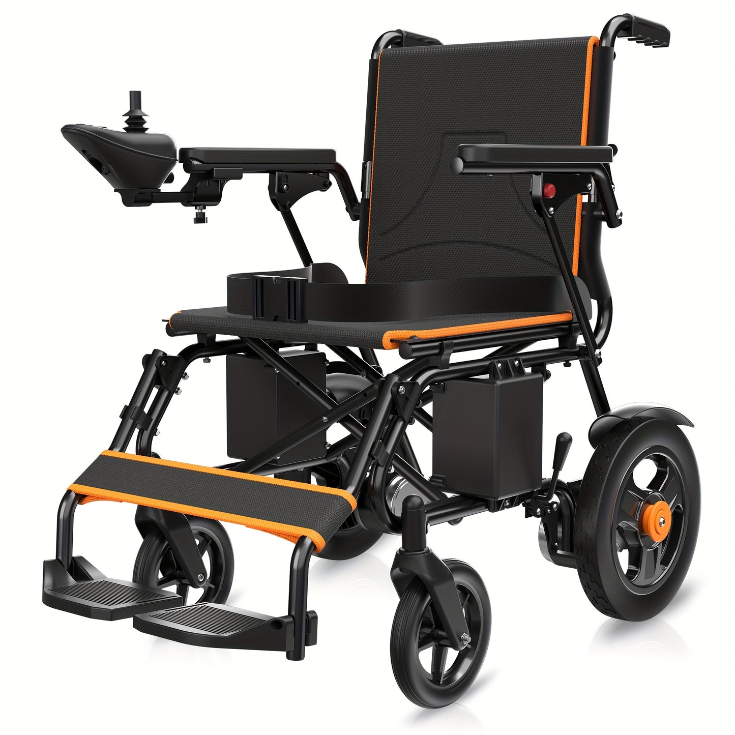 KERDOM Smart Folding Electric Wheelchair (Adult/Senior Model) - The Perfect Gift for Parents! 15+ Miles Range, 12AH Battery, 360° Joystick, All-Terrain Mobility, One-Key Folding (Black/Orange Dual Color)