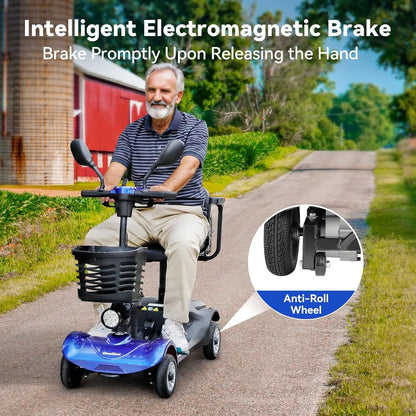 Heavy-Duty 4-Wheel Mobility Scooter For Seniors & Adults - 250W Motor, 14.9-Mile Range, 330LBS Load, 8" All-Terrain Solid Tires, Foldable Lightweight, Dual-Power Battery, Rearview Mirror, Indoor/Outdoor Use, Trunk Storage, Lo