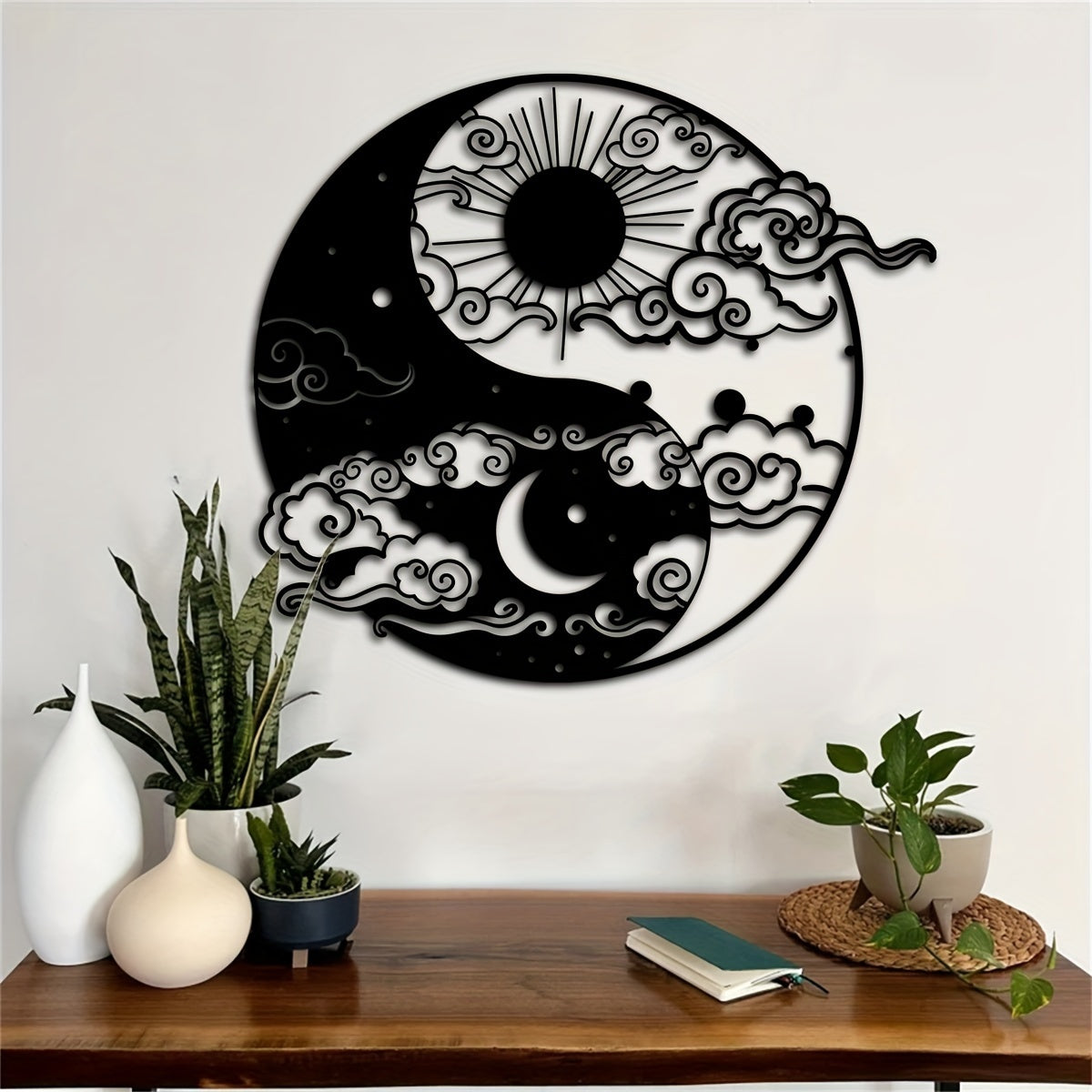 Decorative Signs & Plaques1 piece, Yin and Yang Metal Wall Art, 15.75 inches * 14.06 inches, Sun and Moon Home Decoration, Day and Night Metal Wall Art, Yogo Metal Wall Decoration, Avatar Metal Wall Art, Iron Painting Indoor