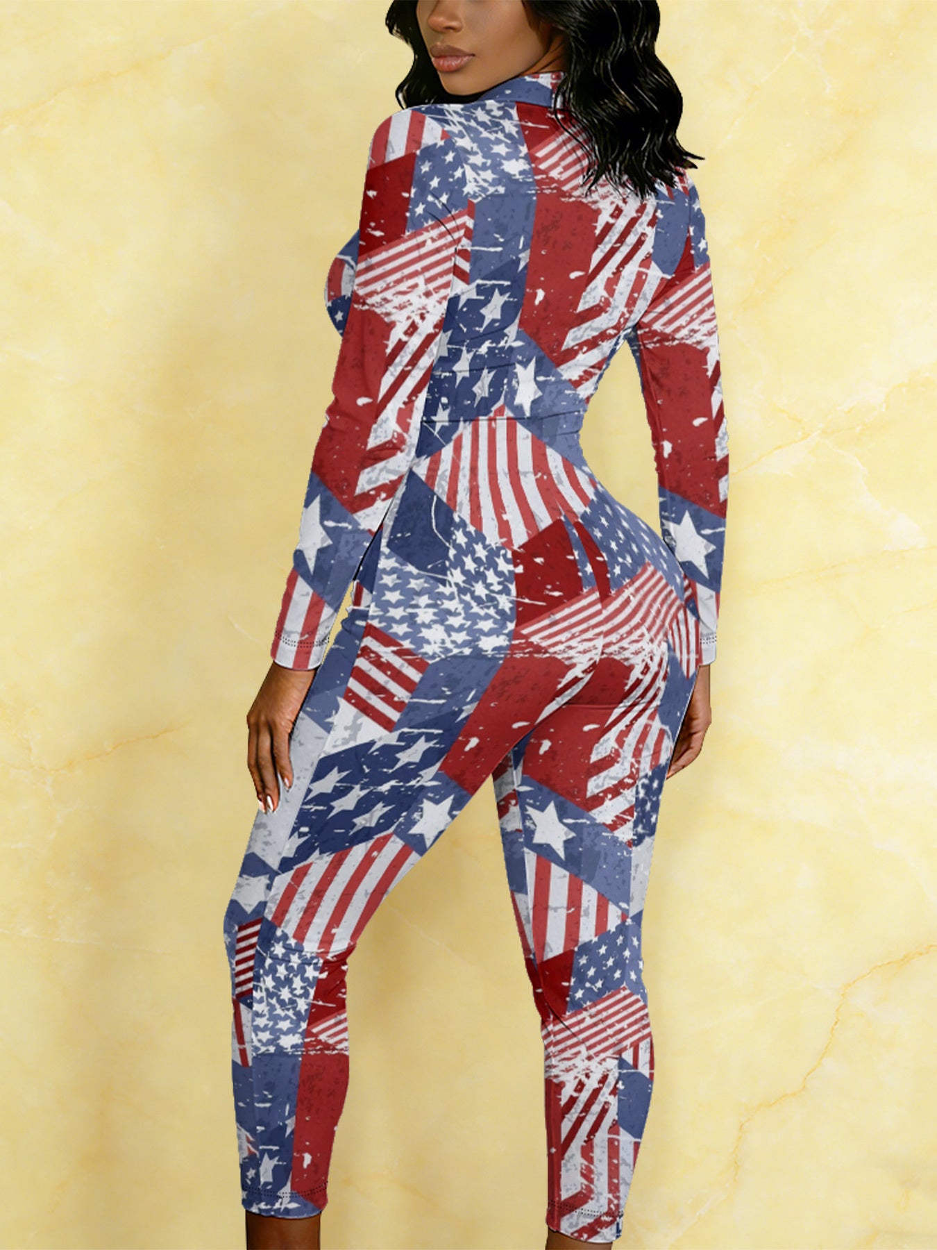 Ladies' Four-season Long-sleeved Sexy Jumpsuit, Front Zipper Design, Light Style, Fashionable Full-print, Perfect for Daily Outings and Casual Wear, Fashionable and Sexy Outfit
