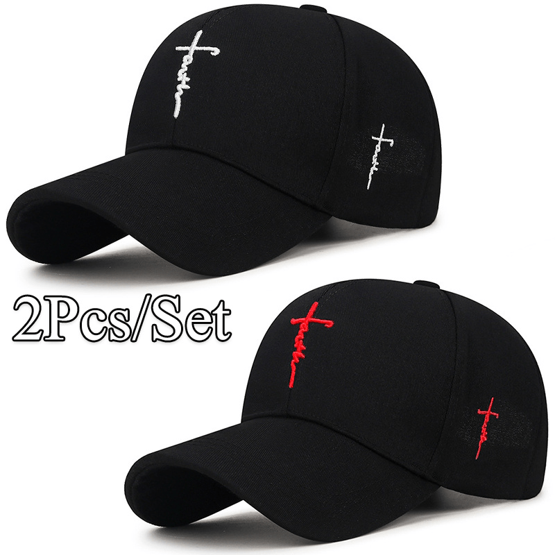 2pcs/set - Fashionable Black and White Baseball Cap, Exquisite Cross Embroidery, Breathable Acrylic Duckbill Design, Suitable for Outdoor Sports, Fashionable for Men and Women, Sports Accessories | Fashionable Headwear | Dura