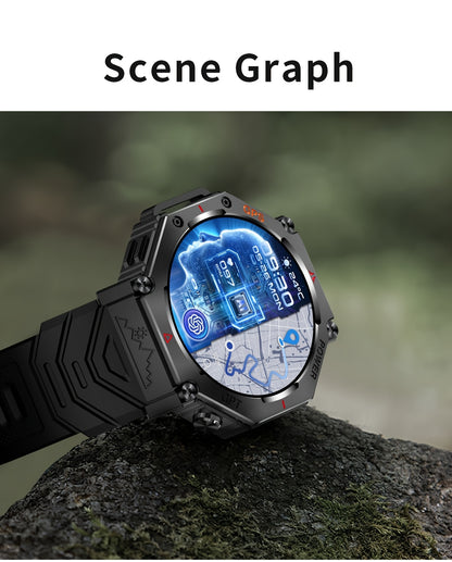 Men's Smartwatch - 1.39inch full touch HD Display, come with long range flashligh & GPS function, 530mAh large battery capacity, Wireless Calls/dial, compass, Music Control, massive sports modes, Zinc Alloy Case, Silicone and