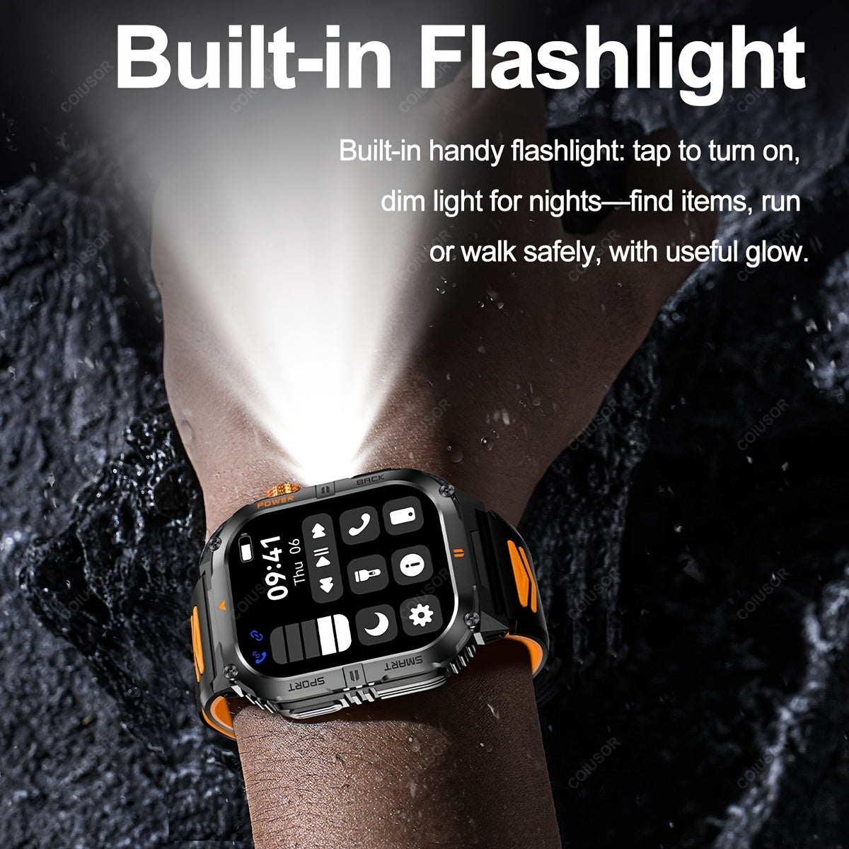 COIUSOR Men'S Outdoor Sports Smart Watch, Wireless Calling Smart Watch, 2.01-Inch HD Full Touch Screen, 1000 Mah Large Battery for Long-Lasting Use, Multiple Sports Modes, Alarm Clock, Pedometer, Calendar, Men'S Smart Watch