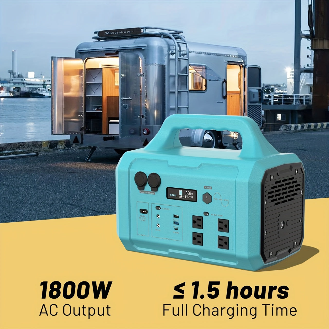 1800W Portable Generator 200W Solar Panel, 120V AC Output, 2-Hour Full Charging Time, Compact Design for Camping, RV, Home & Commercial Use, 1024Wh Solar Generator, Outdoor Power Station, Modern Power Station, Durable Power S