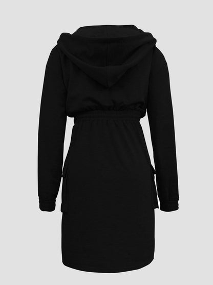 Fashionable Women'S Hooded Solid Color Casual Dress with Side Pockets, Suitable for All Seasons Including Spring, Summer, Autumn, And Winter. This Outdoor Stylish Dress Is Soft And Comfortable