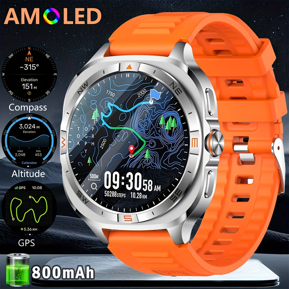 New GPS positioning sports smartwatch, 1.46-inch screen, built-in 800mAh large battery, High Quality, wireless calling function, over 100+sports modes, compass, altitude and air pressure, weather forecast, message reminder, p