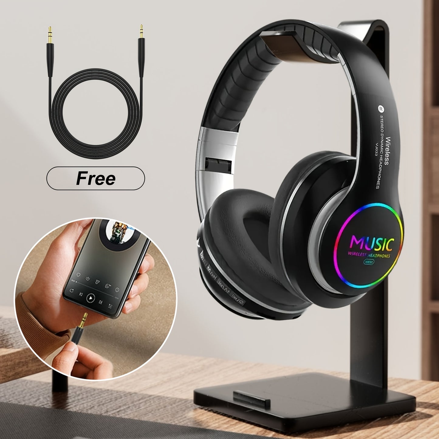 Wireless Noise Cancelling Headphones, Wireless Earbuds with Deep Bass, Lightweight Foldable Headphones with Built-in Microphone, for Work Laptops, Mobile Phones, On-head Gaming Headphones, Compatible with Android/iOS, Father'
