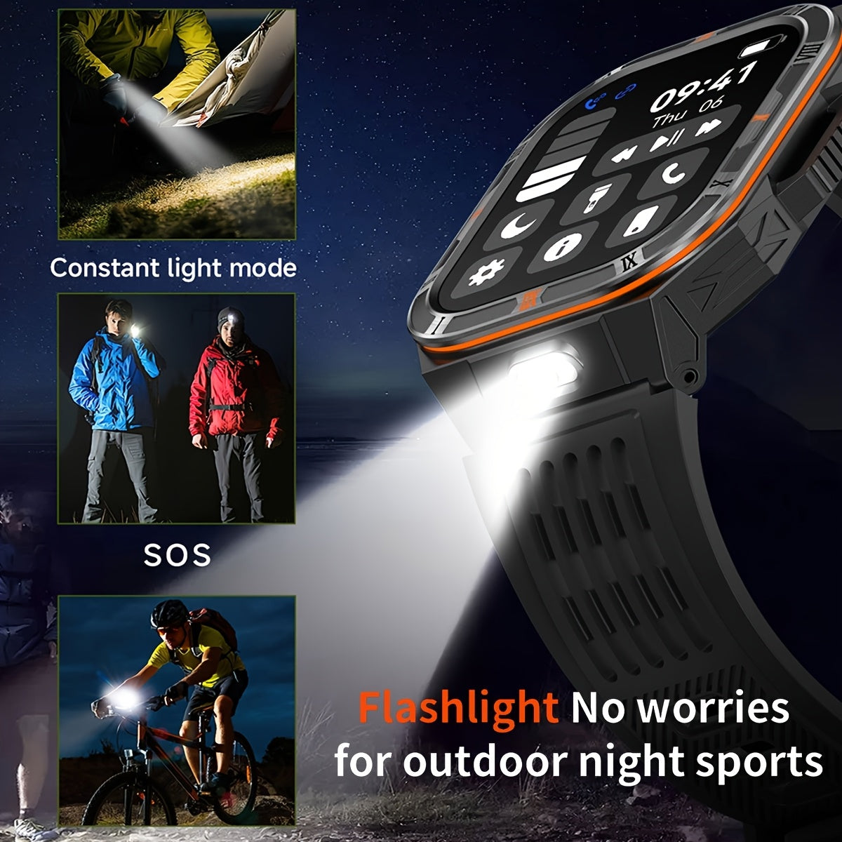 COIUSOR Men'S & Women'S Outdoor Sports Smart Watch with Flashlight, 1100mAh Large-Capacity Battery, Built-in Compass, 100+ Sports Modes, 2.01" HD Display, Wireless Calls, AI Voice Assistant, USB Rechargeable - Ideal Holiday G