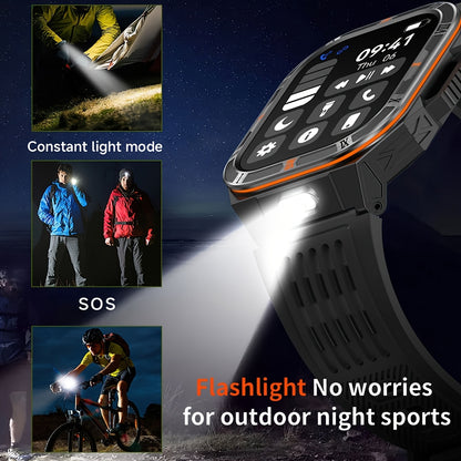 COIUSOR Men'S & Women'S Outdoor Sports Smart Watch with Flashlight, 1100mAh Large-Capacity Battery, Built-in Compass, 100+ Sports Modes, 2.01" HD Display, Wireless Calls, AI Voice Assistant, USB Rechargeable - Ideal Holiday G