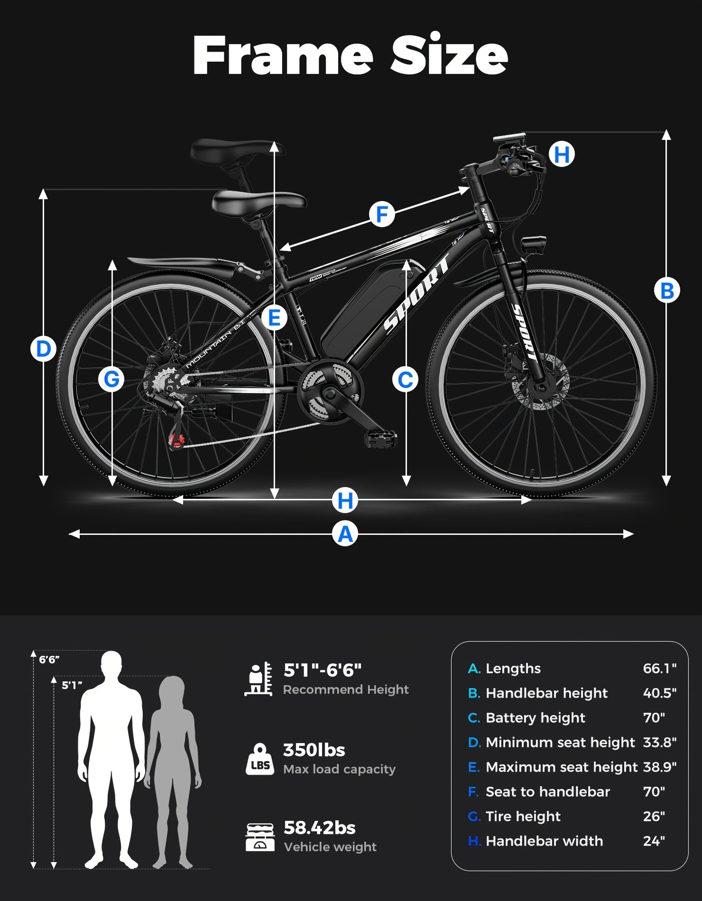 G26 749W/500-750W Peak Motor Electric Bike for Adults - 55-Mile Range 25 MPH Heavy-Duty E-Bike, 26" All-Terrain Tire-like Carbon Wheel, 480Wh Removable Battery, 7-Speed & Front Suspension, White/Black ( Plug) - Ebike for Comm