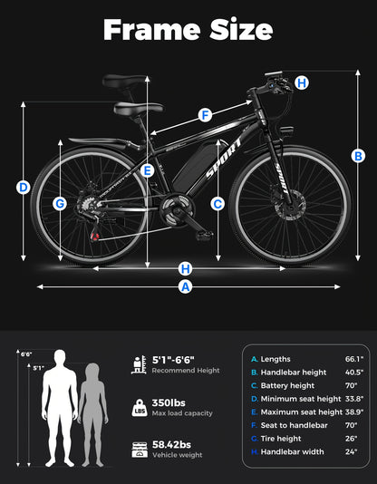 G26 749W/500-750W Peak Motor Electric Bike for Adults - 55-Mile Range 25 MPH Heavy-Duty E-Bike, 26" All-Terrain Tire-like Carbon Wheel, 480Wh Removable Battery, 7-Speed & Front Suspension, White/Black ( Plug) - Ebike for Comm