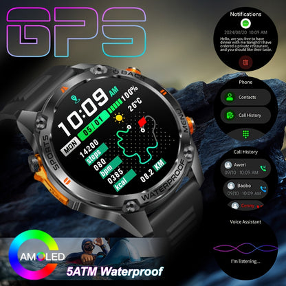 GPS smart watch for all kinds of outdoor sports, ultra-clear AMOLED screen, alloy frame, with compass, barometer, 5ATM High Quality, HD call, information push, health monitoring, 100 sports tracking, compatible with Android a