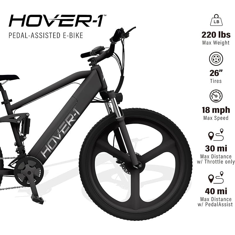 Hover-1 Instinct Electric Bike with 350W Motor, 18 mph Max Speed, 26” Tires, and 40 Miles of Range E Bike for Adults & Teens