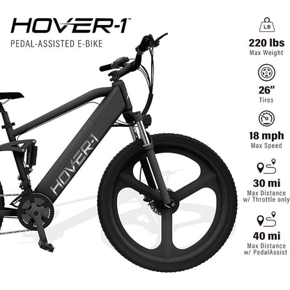 Hover-1 Instinct Electric Bike with 350W Motor, 18 mph Max Speed, 26” Tires, and 40 Miles of Range E Bike for Adults & Teens
