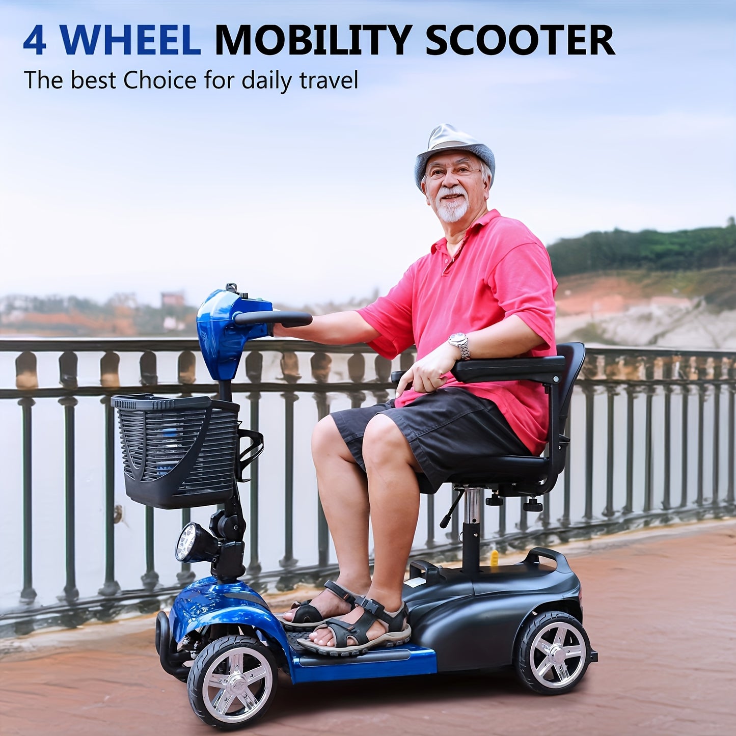 Foldable Electric Mobility Scooter for Adults, All-Terrain Scooter with Basket & Cup Holder, LED Headlight/Horn - 250W High-Speed Motor, 14-Mile Range, 265lbs Capacity, Portable Transport, Urban Commuting, Modern Transport, C