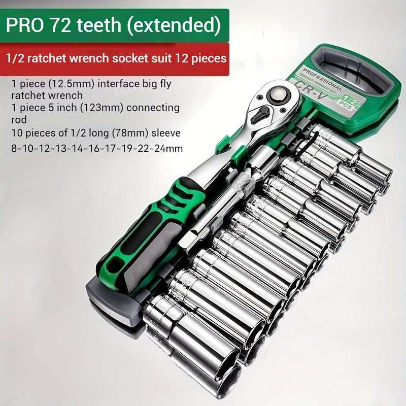 30/22/13-piece Professional Chrome Vanadium Steel Forged 72-tooth Ratchet Wrench And Sleeve Set (including Storage Rack) - Multi-specification, Full Size - Suitable For Automobile Engine, Motorcycle And Bicycle Repair And Mai