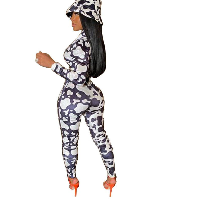 D9809 Women'S Relaxed Jumpsuit Featuring a Casual Print, Long Sleeves, And Suitable for Home Wear