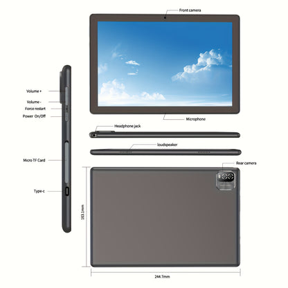 PRITOM 10.1 Inch Android 15 Tablet, 2-In-1 Tablet (Including Keyboard, Mouse, Protective Case, Stylus And Data Cable), 12GB (3GB + 9GB Expandable) RAM, 64GB Storage, Supports Up to 1TB Storage Expansion, 8MP Camera, Dual-Band