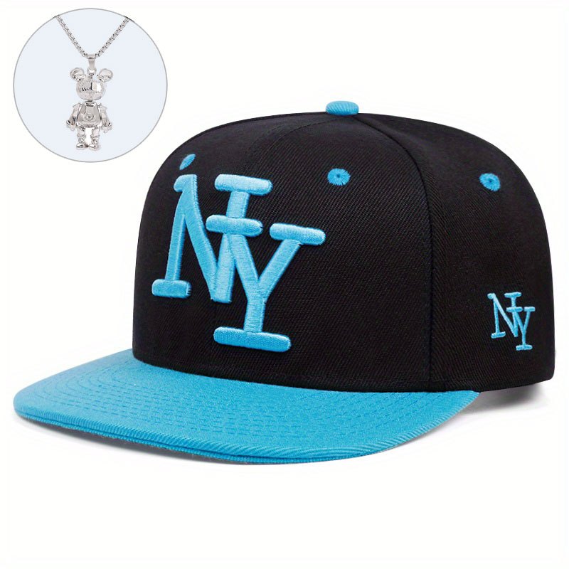 Two-piece "one hat and one decorative necklace" combination, new youth hip-hop baseball cap, exquisite embroidery adjustable lightweight and breathable travel, travel, size, and holiday gifts best choicesuitable for men and w