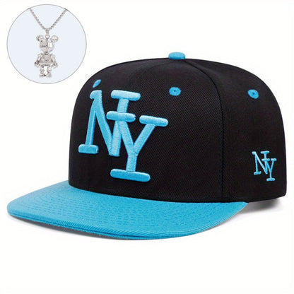 Two-piece "one hat and one decorative necklace" combination, new youth hip-hop baseball cap, exquisite embroidery adjustable lightweight and breathable travel, travel, size, and holiday gifts best choicesuitable for men and w