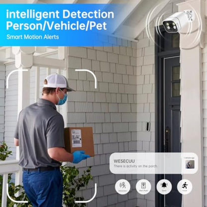 WESECUU Poe Security Camera System 4K CCTV Camera Security System 4pcs Home Security Cameras Outdoor 2Way Audio Human Detection 8CAM (1 CAM), Property Protection, Outdoor Surveillance, Modern Security, Compact Design, Durable
