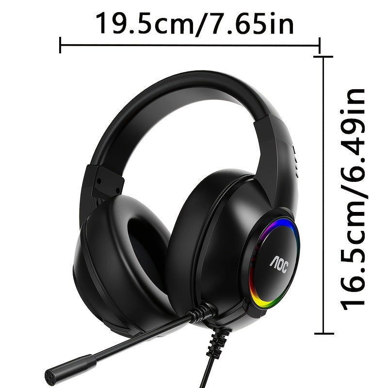 AOC Surround Bass Headphones with LED Lights, Jack, Volume Control, Condenser Mic, Tangle-Free Design, Compatible with PS5, PS4, Xbox One Controllers & Mobile Devices, Like Switch - Open-back Earcups, Black Plastic Material