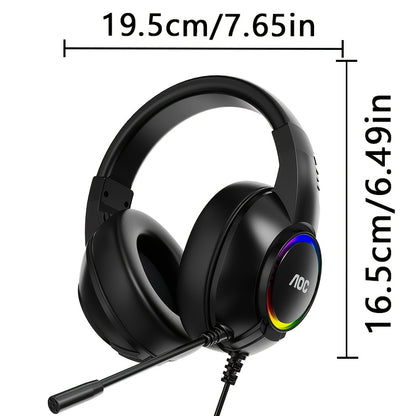 AOC Surround Bass Headphones with LED Lights, Jack, Volume Control, Condenser Mic, Tangle-Free Design, Compatible with PS5, PS4, Xbox One Controllers & Mobile Devices, Like Switch - Open-back Earcups, Black Plastic Material