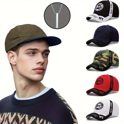 2pcs One Hat Plus One Necklace Men's Outdoor Full-Print Tactical Camouflage NY Pattern Baseball Cap and Faith Bar Pendant, Suitable for Climbing, Cycling Accessories, Christmas Party