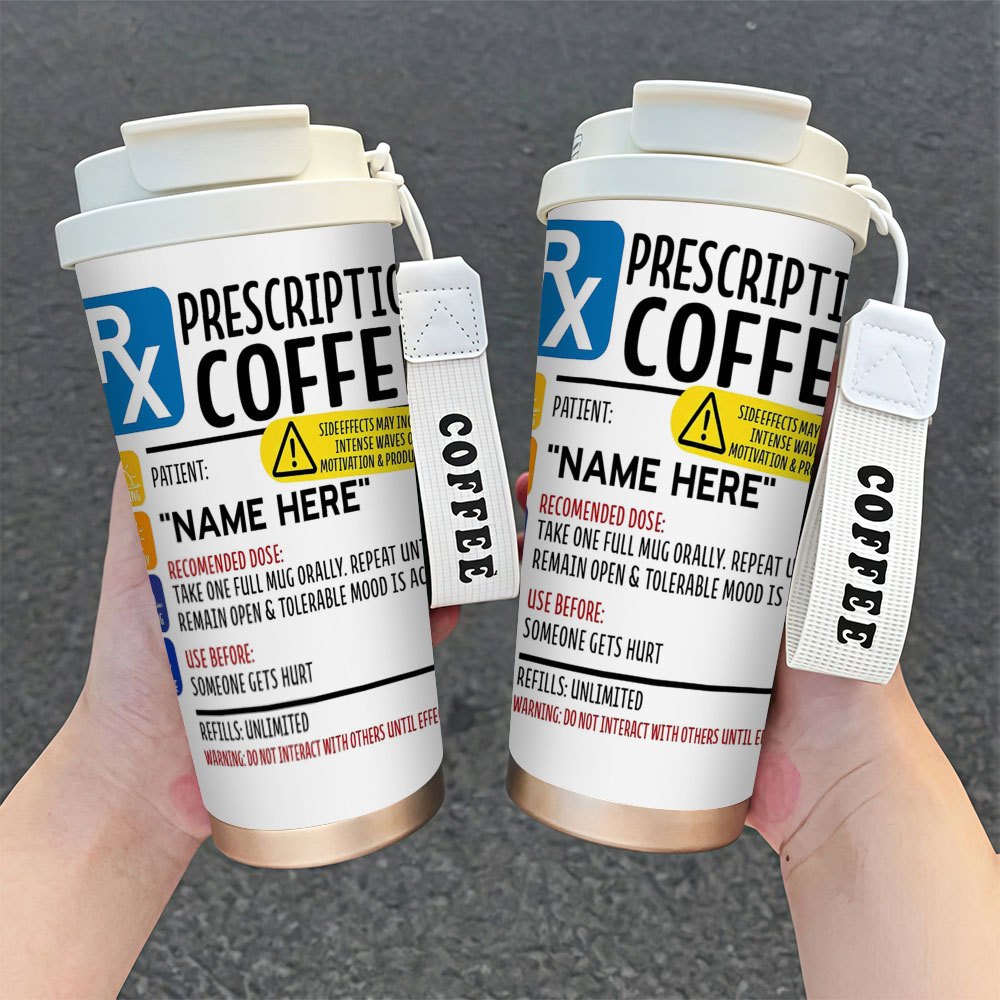 1pc Funny Prescription Design Coffee Cup - Leak-Proof Lid, 18oz (500ml) Travel Mug with, for Home, Office, Travel - Ideal Gift for Coffee Lovers, Birthday, Christmas, Valentine's, Graduation - Durable Stainless Steel Construc