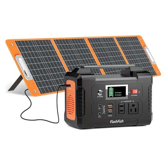 200W Portable Power Station/60W Solar Panel/200W Solar Station Set With 60W/100W Solar Panel, FlashFish 40800mAh Solar Generator With 110V AC Outlet/2 DC Ports/3 USB Ports, Backup Battery Power Supply For Outdoor Advanture Tr