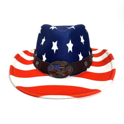 1pc American patriotic star-spangled banner pattern cowboy hat, with eagle badge and belt - a stylish and eye-catching headwear, suitable for Independence Day celebrations, country music festivals, daily street fashion and ou