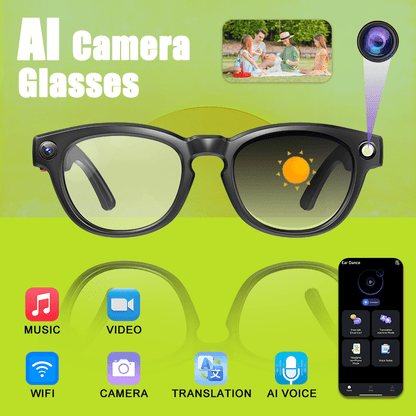 A New Hit - AI Smart Glasses with Touch And AI Chat Support. AI Intelligence, 800W HD, And Image Stabilization. Real-time Translation. Dual Microphones with Blue Light Protection And Noise Reduction. 4K HD Recording And Wirel