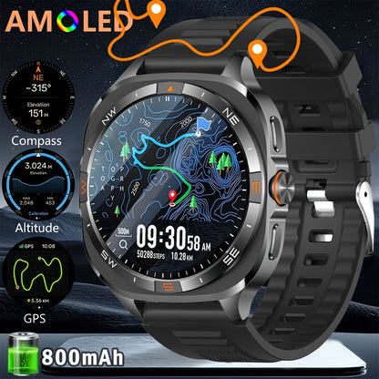 New GPS positioning sports smartwatch, 1.46-inch screen, built-in 800mAh large battery, High Quality, wireless calling function, over 100+sports modes, compass, altitude and air pressure, weather forecast, message reminder, p