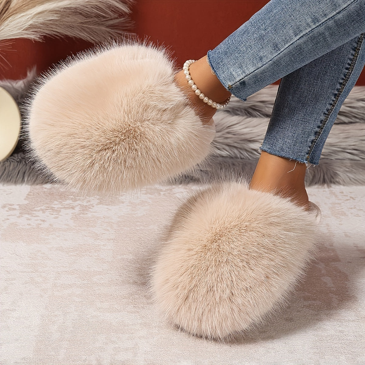 Women'S House Slipper, Indoor Slipper For Women, Slip-on Shoe For Women, Elegant Plush Furry Slippers With Non-slip Rubber Sole, Soft Warm Lining & Cozy Closed-toe Design, Korean Style Slip-on Slippers For Home, Office, Casua