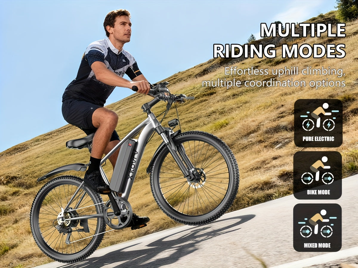 26 Inch Adult Electric 48V10Ah Removable Battery 740W Peak Motor 20 MPH All-Terrain Mountain E- with Front Suspension, Disc Brakes & LCD Display - Heavy-Duty Tire Conversion (Compatible with 110-240V) for Men &