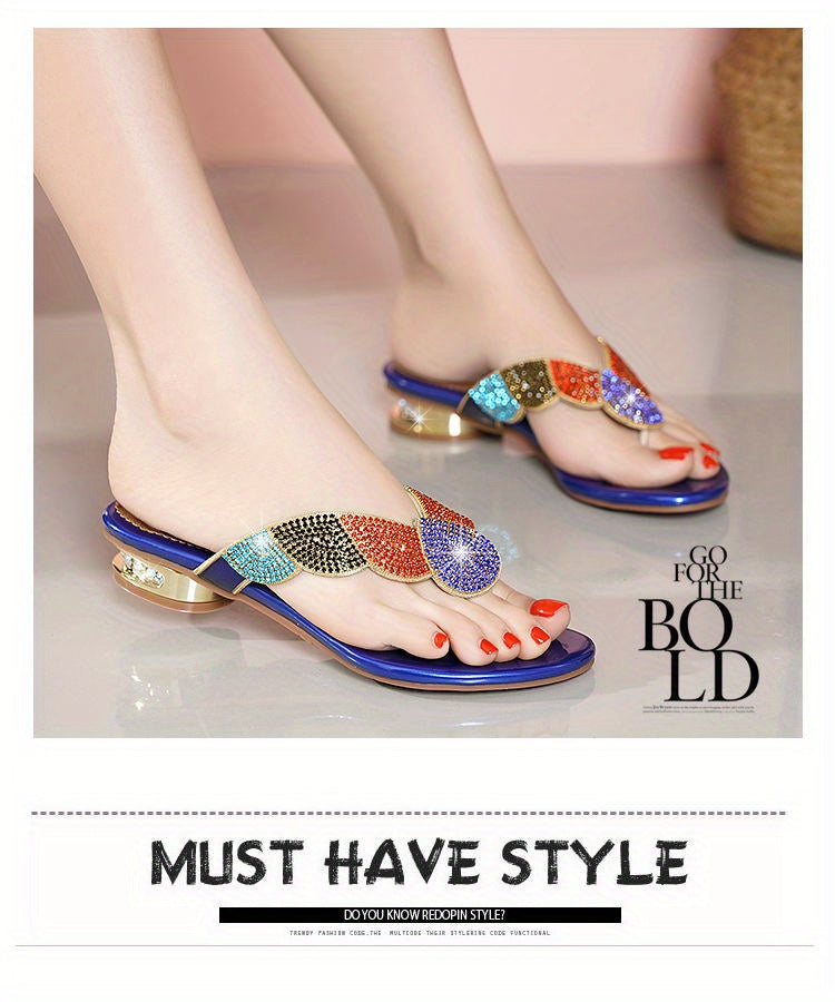 Women'S Rhinestone-Embellished Flip-Flops - Bohemian Summer Beach Sandals with Adjustable Straps, Open-Toe Design & Cushioned Insole, Lightweight PVC/ Rubber for Outdoor Vacation & Casual Wear, Beach Shoes, Vacation Footwear,