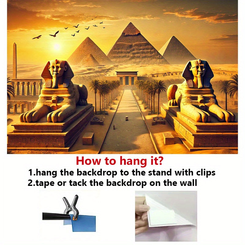 8x6ft Ancient Civilization Glory Backdrop Banner - Vibrant Egyptian Pyramids & Sphinxes Design, Polyester Fabric for Wall Decor in Living Room, Bedroom, Office, Studio, or Outdoor Spaces, Perfect for Parties, Holidays, and Ph